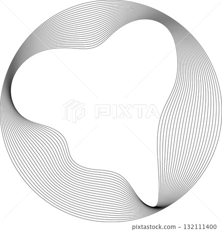 Set of circles round curve shape with wavy dynamic lines. Technology concept 132111400