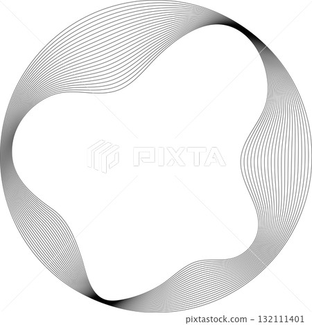 Set of circles round curve shape with wavy dynamic lines. Technology concept 132111401