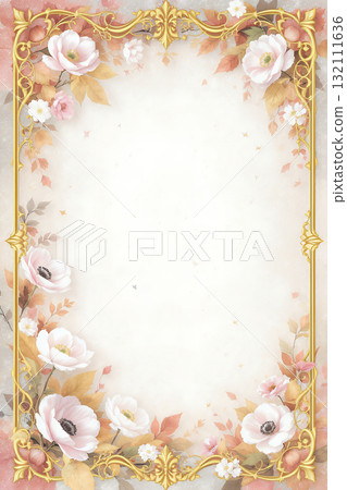 浪漫柔和的花卉復古框架 132111636