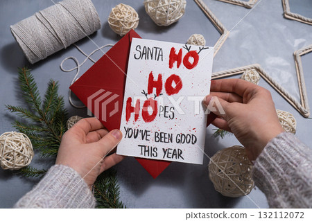 Gift Christmas idea. Do it yourself instruction postcard eco-friendly decoration. Making handmade presents children's diy projects. Holiday family time 132112072