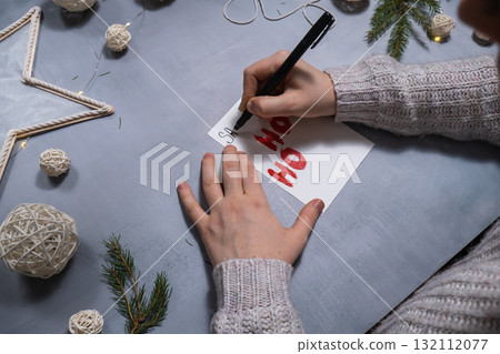 Gift Christmas idea. Do it yourself instruction postcard eco-friendly decoration. Making handmade presents children's diy projects. Holiday family time 132112077