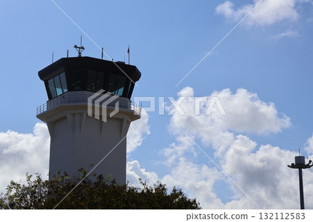 Ishigaki Airport control tower and blue sky Ishigaki Airport control tower and blue sky 132112583