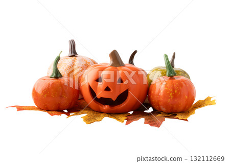Halloween pumpkin (jack-o'-lantern) decoration on transparent background (png) 132112669