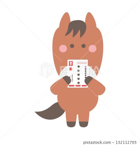 Cute horse character illustration material reading a New Year's card 132112705