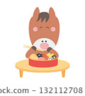 可愛的馬人物插圖素材吃新年食物 132112708
