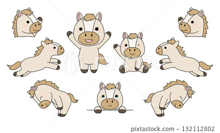 可愛的馬插圖集2026年新年賀卡十二生肖馬年 132112802