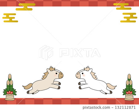 2026新年相框十二生肖馬插圖可愛人物 132112871