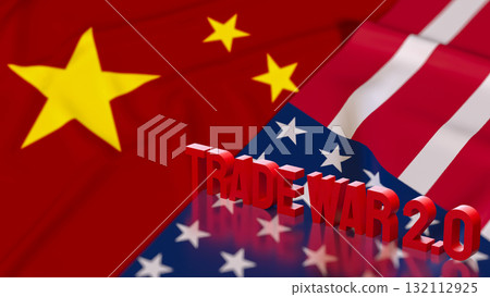 The Trade war 2 on USA and China Flag for Business concept 3d Rendering. The Trade war 2 on USA and China Flag for Business concept 3d Rendering. 132112925