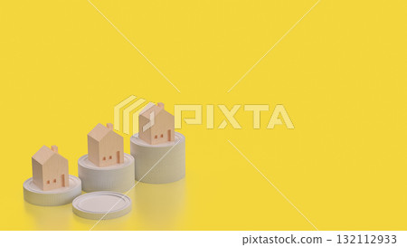 The Wood House On yellow Background for Property or Building concept 3d Render. The Wood House On yellow Background for Property or Building concept 3d Render. 132112933