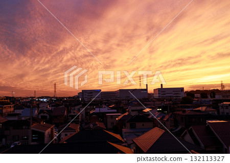 Dramatic red sunset sky 132113327