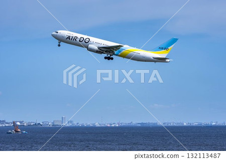 Scenery of Haneda Airport, plane taking off, Ota Ward, Tokyo 132113487