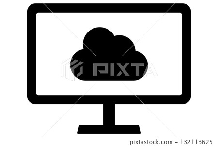 Network image illustration, line icon of a monitor connected to the cloud, black and white 132113625