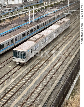 Tokyo Metro Hibiya Line vehicle (03 series) parked at the Gyotoku branch of the Fukagawa vehicle inspection area 132113799