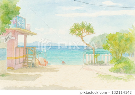 Okinawa beach and blue sea (watercolor illustration) Okinawa beach and blue sea (watercolor illustration) 132114142