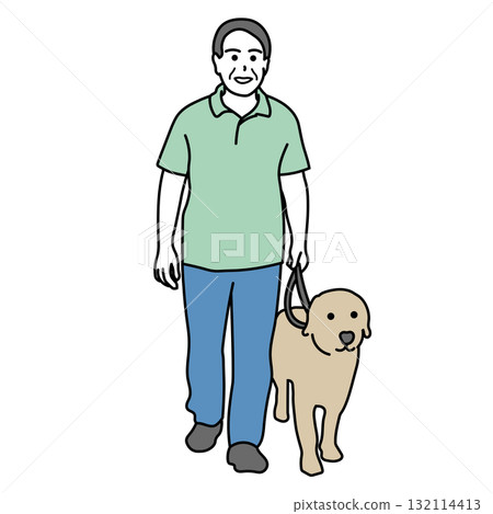 一位老人帶著他的狗散步的插圖 一位老人帶著他的狗散步的插圖 132114413