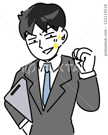 Portrait of a young employee making a guts pose and making a serious face. Vector illustration 132114518