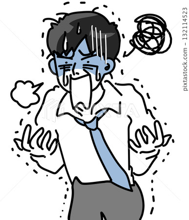 Vector illustration of a young male office worker who is upset and pale 132114523