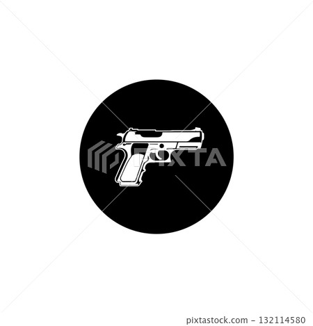 gun icon with black and white circle background gun icon with black and white circle background 132114580