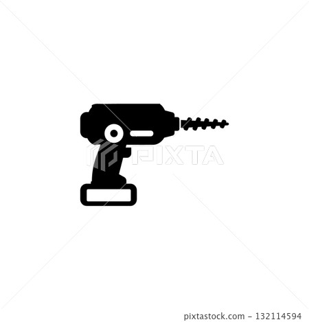 Black silhouette of a cordless power drill with a drill bit Black silhouette of a cordless power drill with a drill bit 132114594