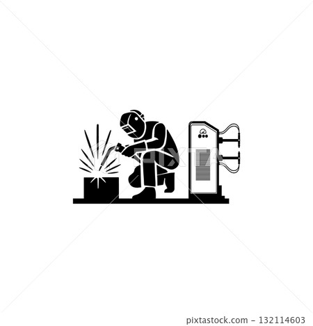vector set of silhouettes of workers welding metal vector set of silhouettes of workers welding metal 132114603