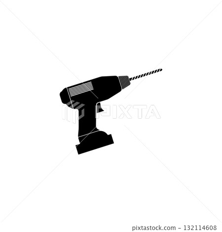 Illustration of a cordless power drill tool on transparent background silhouette 132114608