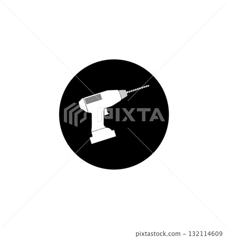 Cordless drill icon black silhouette illustration for diy projects and repair Cordless drill icon black silhouette illustration for diy projects and repair 132114609