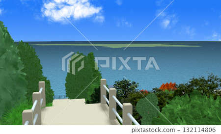 "Shrine with a view of the sea" can be used as a background for animation "Shrine with a view of the sea" can be used as a background for animation 132114806