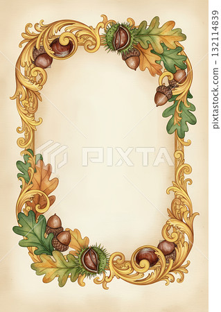 秋季橡子和栗子裝飾框架 132114839