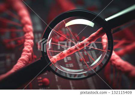 Human DNA visible through microscope. Generative AI Human DNA visible through microscope. Generative AI 132115409