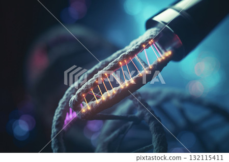 Human DNA visible through microscope. Generative AI Human DNA visible through microscope. Generative AI 132115411