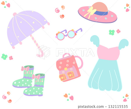 lifestyle outfit shopping vector illustration showing fashionable woman wearing cute dress and accessories in flat design style for retail or fashion themes 132115535
