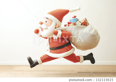 Santa jumping with a big bag of presents Santa jumping with a big bag of presents 132115615