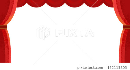 紅色布幕背景插畫（舞台、開幕、演講、頒獎典禮、活動設計材料） 132115803