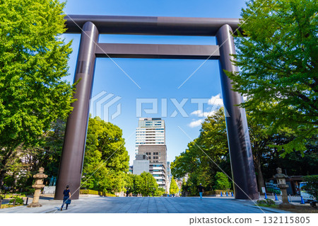 Tokyo: From the first torii gate of Yasukuni Shrine towards Kudanshita Tokyo: From the first torii gate of Yasukuni Shrine towards Kudanshita 132115805