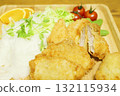 Pork cutlet and vegetable salad lunch set, meal in retro restaurant 132115934
