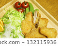 Pork cutlet and vegetable salad lunch set, meal in retro restaurant 132115936