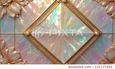 Luxurious pink mother-of-pearl motif gold Art Deco wallpaper 132115956