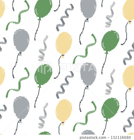 Pixel art vector seamless pattern with colorful balloons and ribbons on white background Pixel art vector seamless pattern with colorful balloons and ribbons on white background 132116080