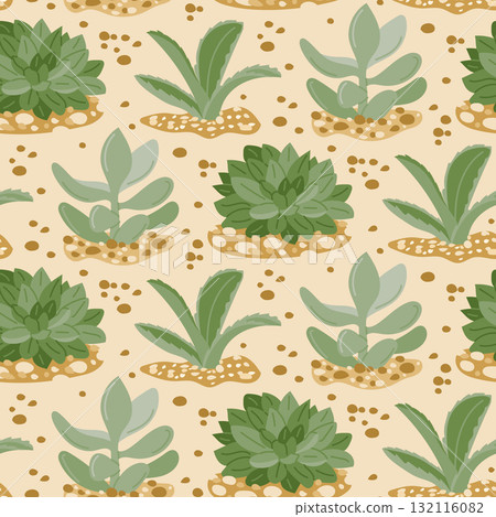 Hand drawn vector seamless pattern with succulents and desert sand background Hand drawn vector seamless pattern with succulents and desert sand background 132116082