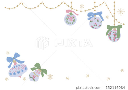 Hand drawn vector illustration of Christmas ornaments with bows and garlands on a white background Hand drawn vector illustration of Christmas ornaments with bows and garlands on a white background 132116084