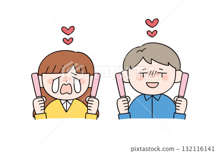 Illustration of two men and women holding penlights and supporting their favorite idols 132116141
