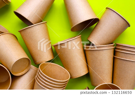 Brown paper cups, disposable glass 132116650