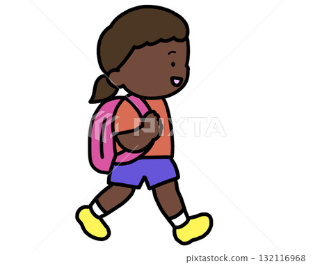 Black girl walking to school Black girl walking to school 132116968