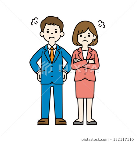 Scolding, instructing, getting angry, young office worker male and female full body vector illustration material set_color Scolding, instructing, getting angry, young office worker male and female full body vector illustration material set_color 132117110