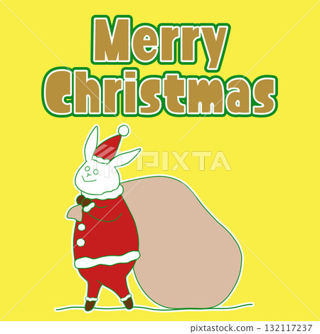 Christmas illustration of a rabbit dressed as Santa on a yellow background Christmas illustration of a rabbit dressed as Santa on a yellow background 132117237
