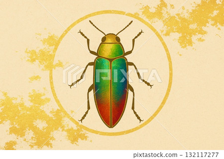 金色圖案玉蟲｜金色背景的玉蟲插畫 132117277