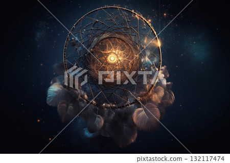 Dream catcher abstract background. Generative AI 132117474