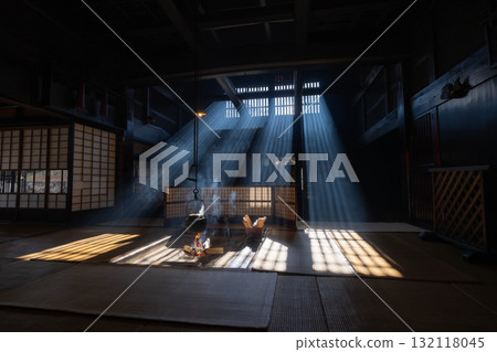 [Light beam material] A winter feature: The light beams of Okutani at Wakihonjin in Tsumago-juku [Nagano Prefecture] 132118045