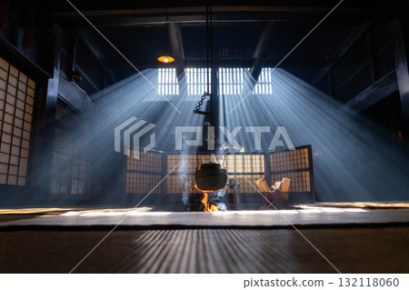 [光束素材] 妻子籠宿脅本陣奧谷的光束，冬季的特色【長野縣】 132118060