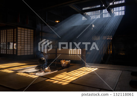 [光束素材] 妻子籠宿脅本陣奧谷的光束，冬季的特色【長野縣】 132118061